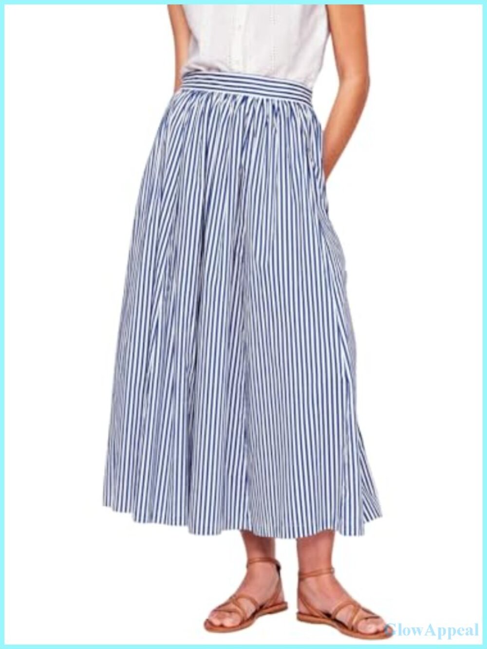 Women Striped A-Line Maxi Skirt Elastic Waist Flowy Beach Casual